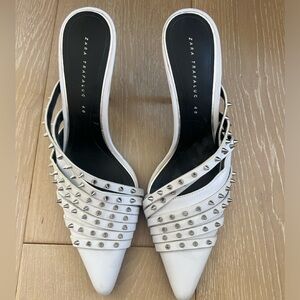 Zara White Studded Mules